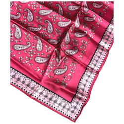 Deep pink paisley satin acetate unused vintage square scarf