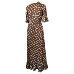 Daisy print vintage late 1960s brown, orange and white cotton maxi dress