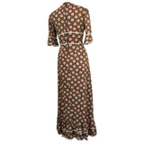 Daisy print vintage late 1960s brown, orange and white cotton maxi dress
