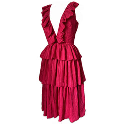 Hot pink vintage 1980s ra-ra dress with plunging neckline