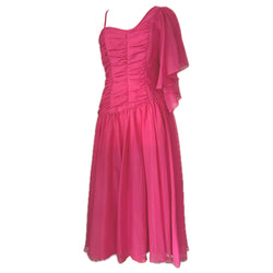 Barbie pink vintage 1980s asymmetric chiffon party dress