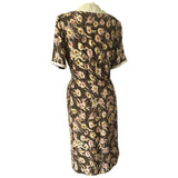 Coffee and cream rayon vintage 1930s floral day dress