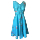 Turquoise floral cotton vintage 1960s summer day dress