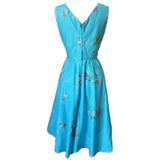 Turquoise floral cotton vintage 1960s summer day dress