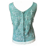 Iridescent turquoise vintage 1950s beaded and sequinned wool top