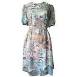 Watercolour scenic print chiffon vintage chiffon day dress