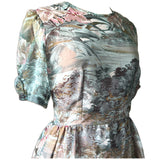 Watercolour scenic print chiffon vintage chiffon day dress