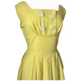 Lemon yellow waffle cotton vintage 1950s day dress