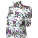Psychedelic floral vintage 1960s puff sleeved day dress
