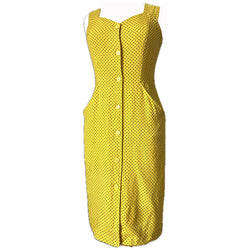 Yellow and black polkadot vintage 1960s wiggle dress