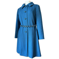 Alexon Youngset by Alannah Tandy teal blue vintage 1960s ring belt mod coat