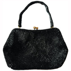 Black glass beaded vintage 1950s evening bag