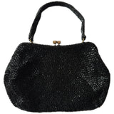 Black glass beaded vintage 1950s evening bag