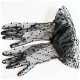 Polkadot mesh net vintage frill wrist black gloves