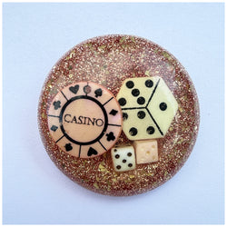 Vintage 1950s Casino Chip and Dice Lucite Glitter Brooch