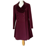 Elgee claret wool vintage 1960s coat with velvet collar and buttons