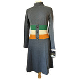 Stormy grey mod colourblock waist unworn 1960s day dress