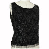 Jet black art deco vintage beaded and sequinned 1950s wool top