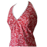 Red and white floral cotton 1970s maxi dress with rickrack trim
