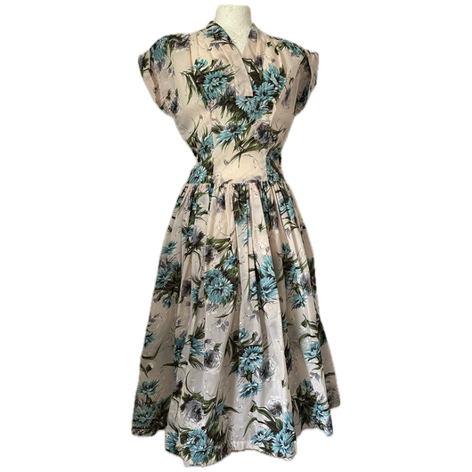 Blush white nylon floral vintage 1950s day dress
