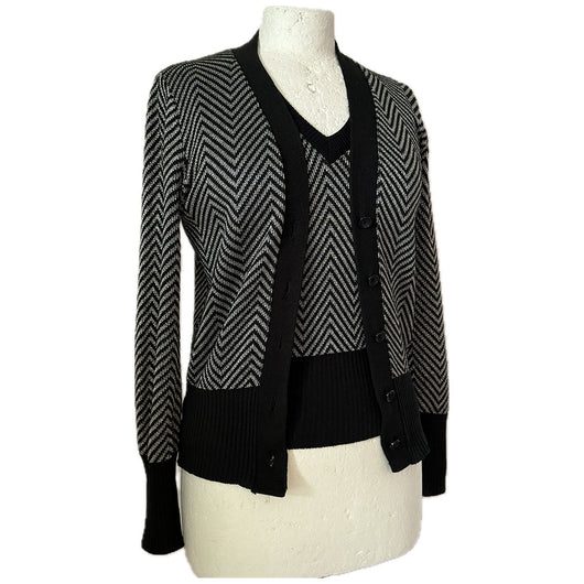 Zigzag silver lurex 1970s twinset tank top and cardigan