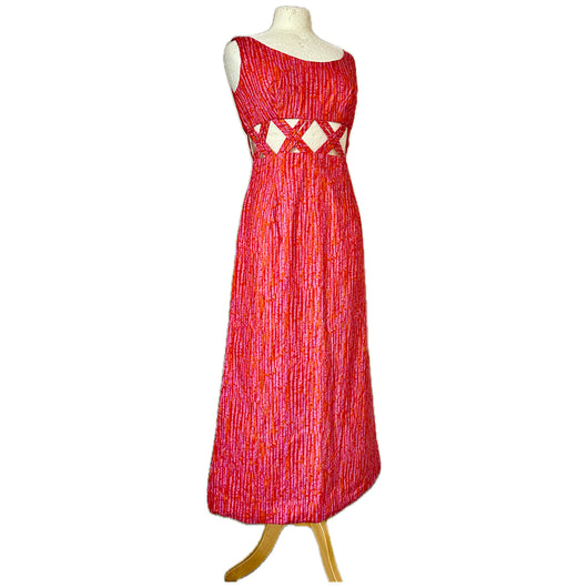 Vintage 1960s pink & orange cotton dress with cut-out midriff