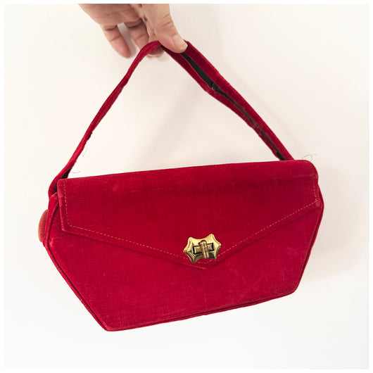 Vintage 1940s red velvet box bag