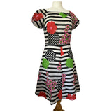 Bold 1970s vintage stripe and floral viscose gypsy mini dress