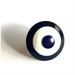 Navy blue and white enamelled vintage oversized metal target ring