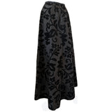 Petite fit vintage black velvet flocked flared maxi skirt