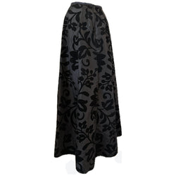 Petite fit vintage black velvet flocked flared maxi skirt