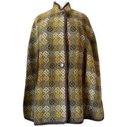 Brown, cream and mustard Welsh wool tapestry vintage cape