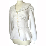 Winter white vintage 1970s pleated collar peplum blouse