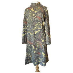 Orange, yellow and grey paisley psychedelic unworn vintage 1960s day dress