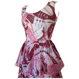 Graphic print pink and white nylon 1970s vintage ra-ra dress