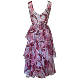 Graphic print pink and white nylon 1970s vintage ra-ra dress