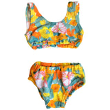 Girls vintage bright flower power towelling bikini age 5