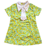 Flower power girls vintage unworn 1960s mod dress with tie - green - Candy Says Vintage Clothing UK