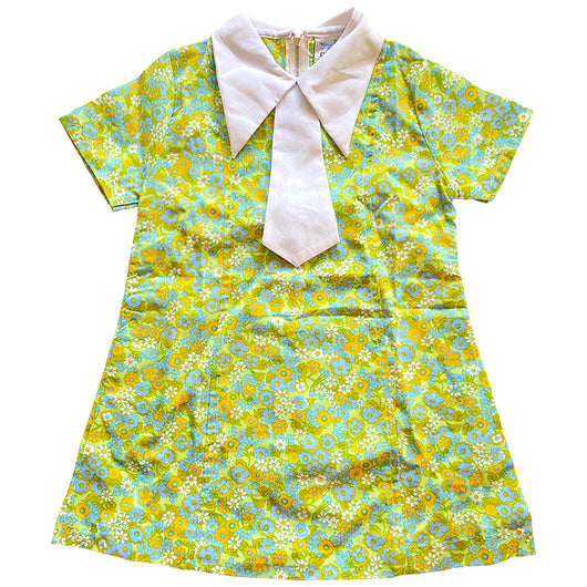 Flower power girls vintage unworn 1960s mod dress with tie - green - Candy Says Vintage Clothing UK