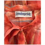 Londonpride pussybow collar deco print 1970s coral blouse