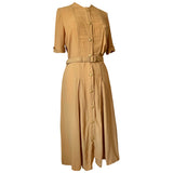 Mustard rayon belted vintage 1940s day dress