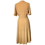 Mustard rayon belted vintage 1940s day dress