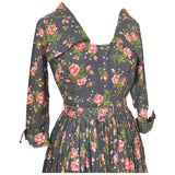 Melbray grey and pink rose print cotton 1950s day dress