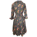 Melbray grey and pink rose print cotton 1950s day dress