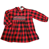 Red and black plaid 1960s baby girls smocked panel dress